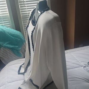 White Cardigan with Black Trim